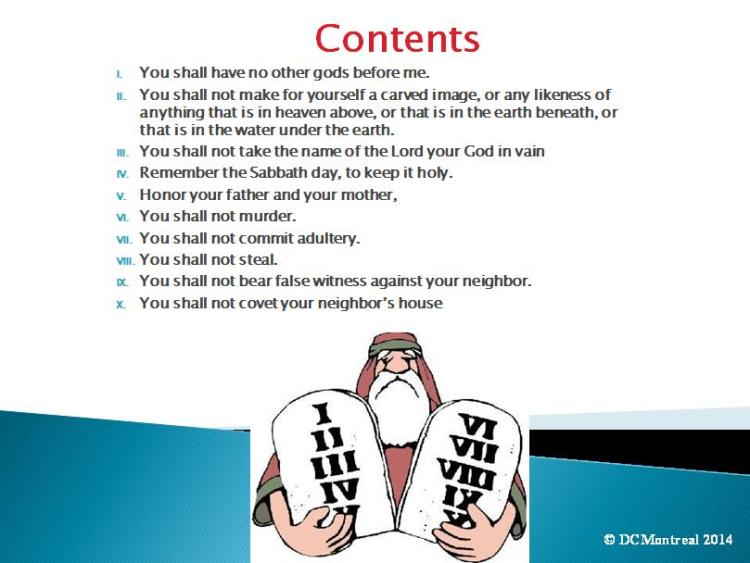 Ten Commandments PowerPoint table of Contents